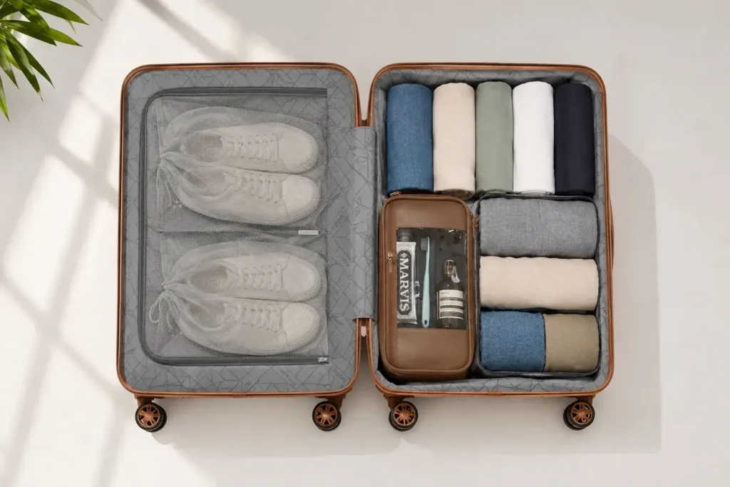6 Organized luggage with clean packing essentials