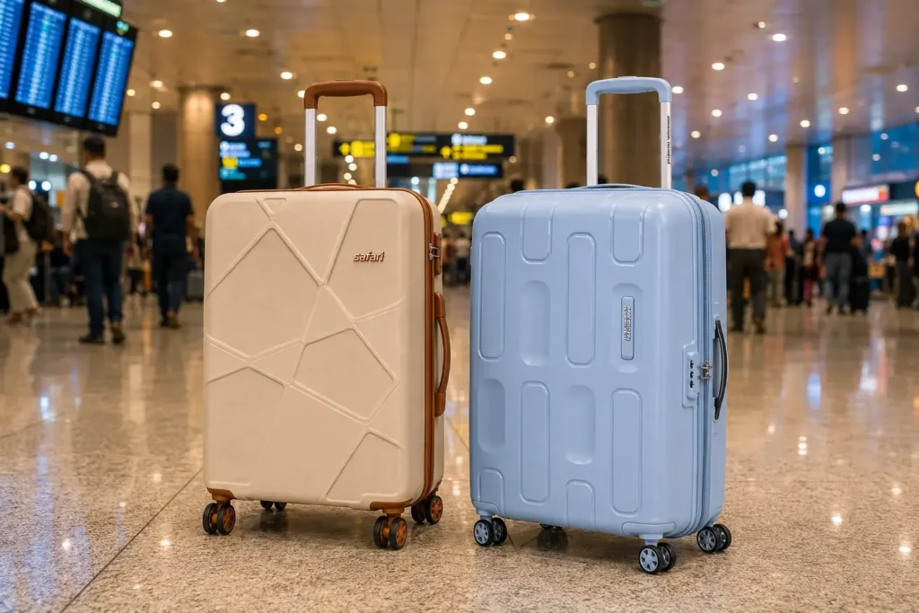 Airport terminal with rolling suitcases