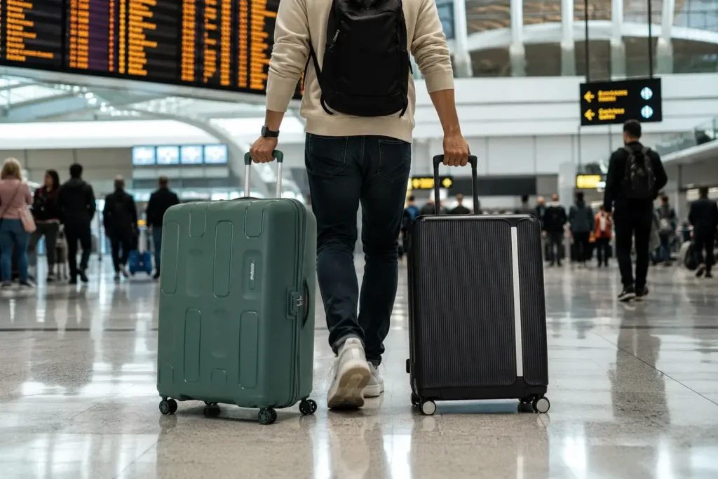 Airport traveler walking toward gates