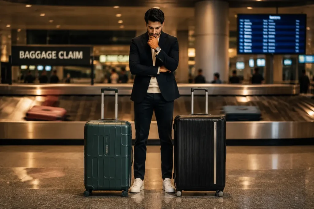 Pensive traveler at baggage claim