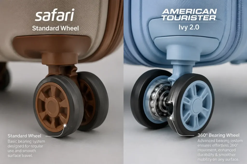 Standard vs 360° bearing wheel comparison