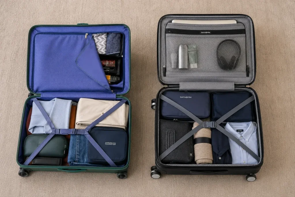 Travel prep comparison two packed suitcases