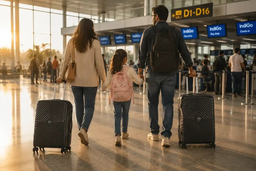 11 Family journey through sunny airport terminal