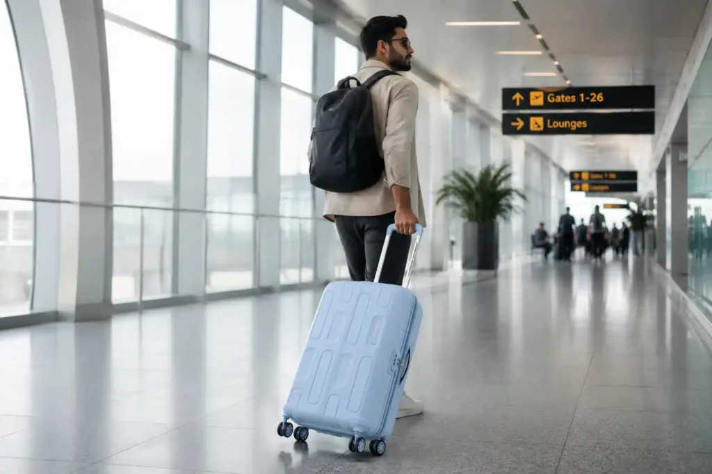 12 Modern airport terminal with traveler
