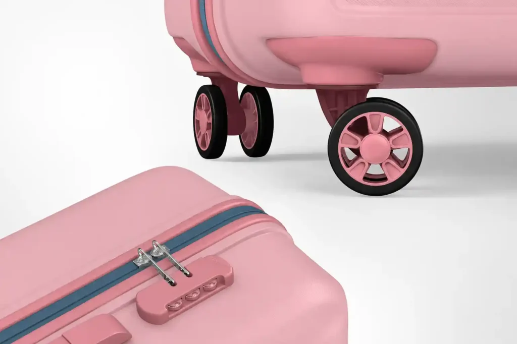 3 Pink suitcase close-up with wheels and lock Nasher Miles vs Safari