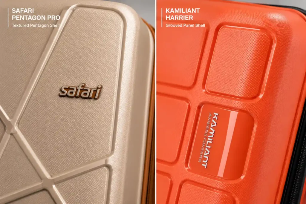 4 Suitcase shell comparison textured vs grooved Safari vs Kamiliant Which is Better