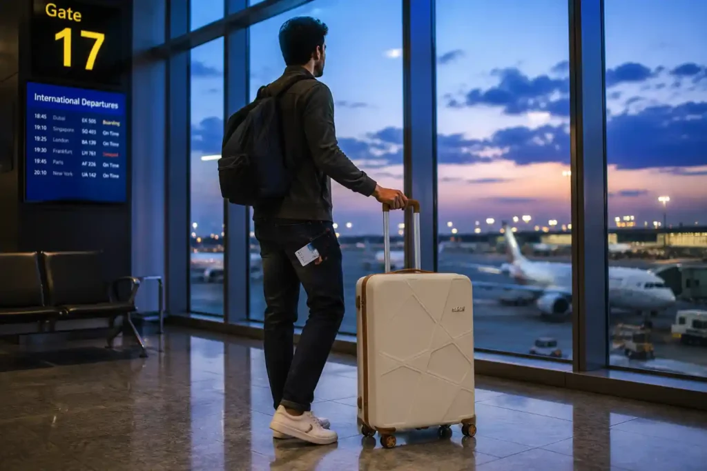 7 Contemplative traveler at airport terminal