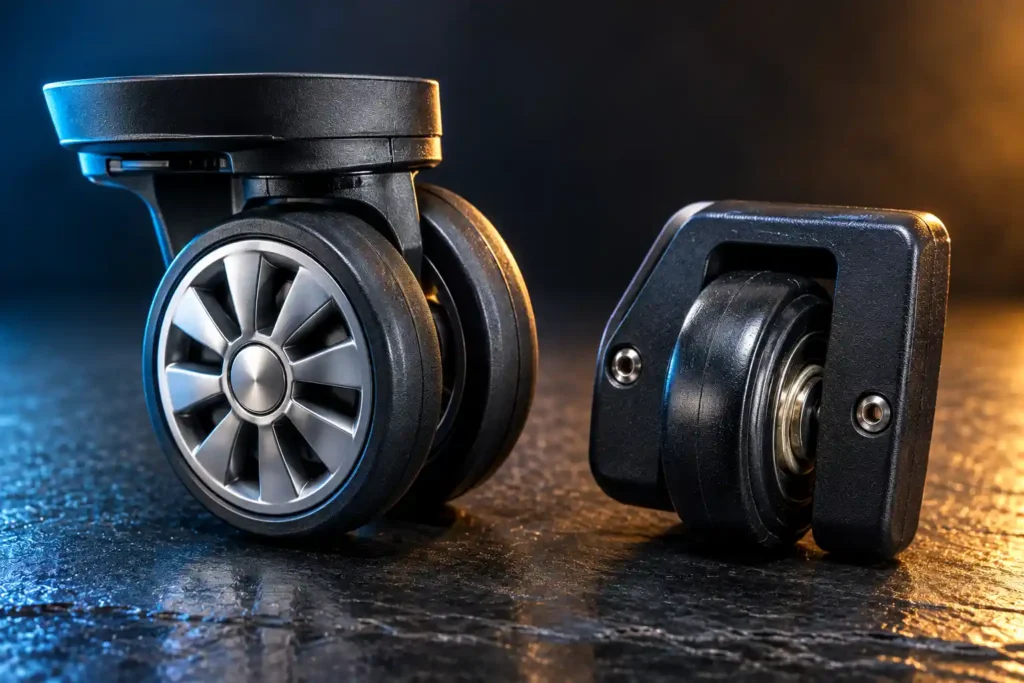 4 Premium Luggage Wheel Assemblies Spinner vs Roller Luggage